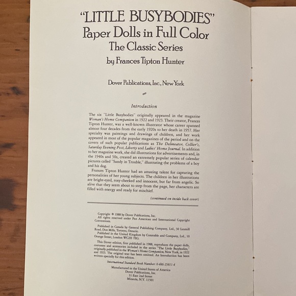 Vintage Little BusyBodies paper dolls Frances Tipton Hunter in color uncut 1988 - Picture 3 of 12